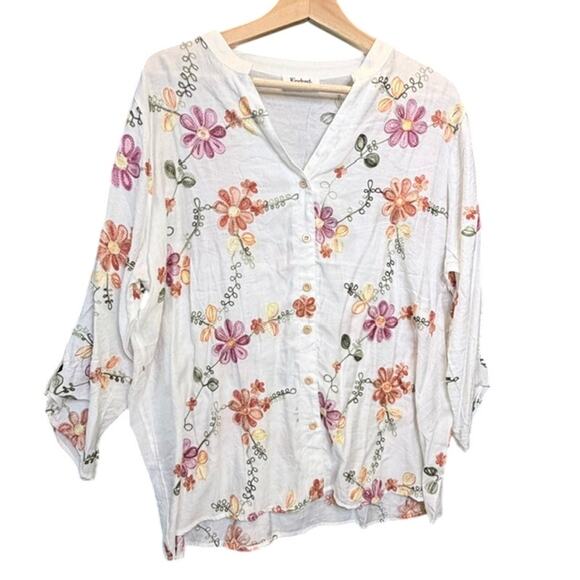 Kindred Anthropologie Tops - Kindred Anthropologie Size 2X Bohemian Boho Embroidered White Floral Blouse